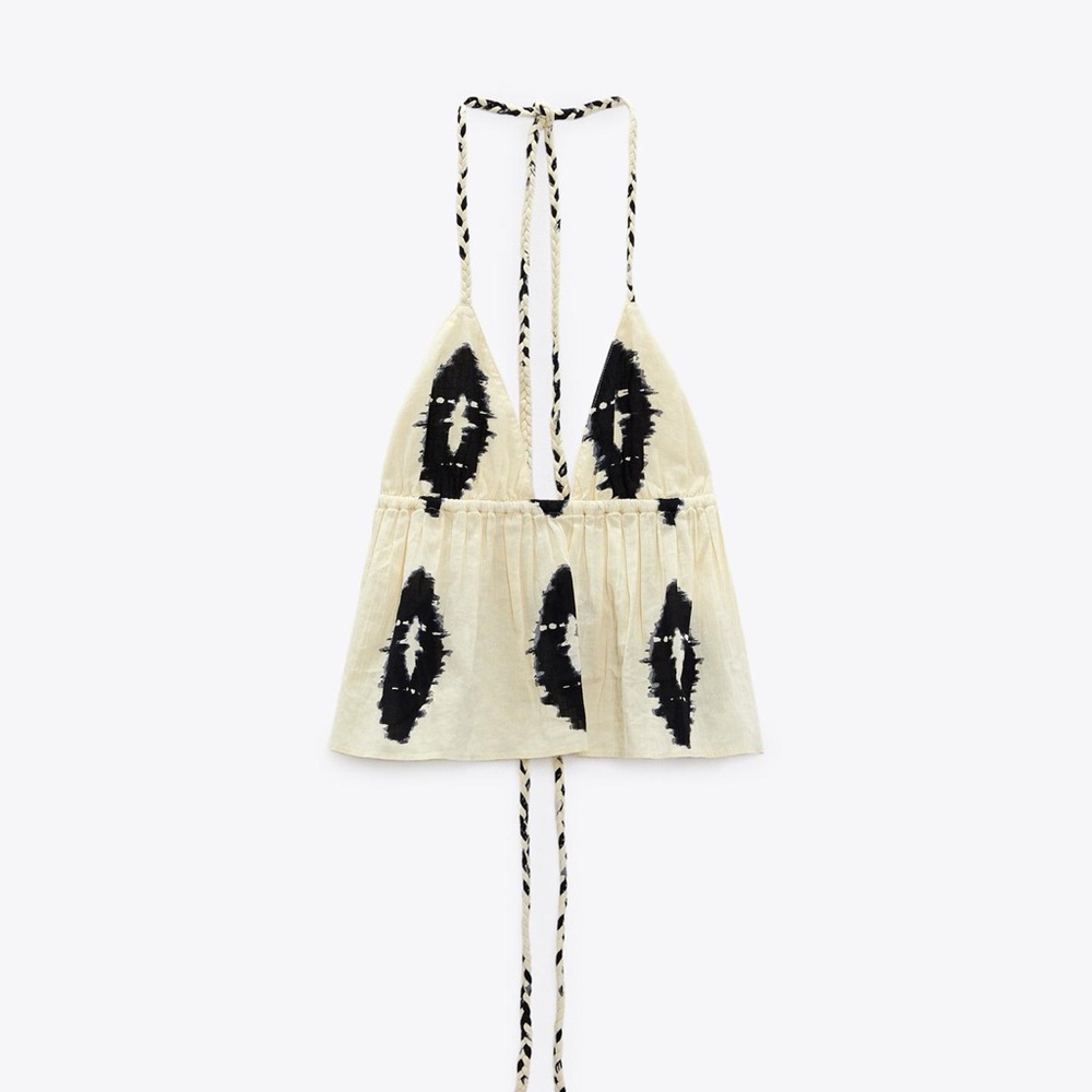 Zara Beige and Black Patterned Top